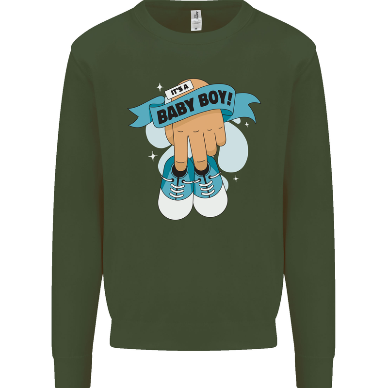 A Baby Boy Gender Reveal Christening Pregnancy Mens Sweatshirt Jumper Forest Green