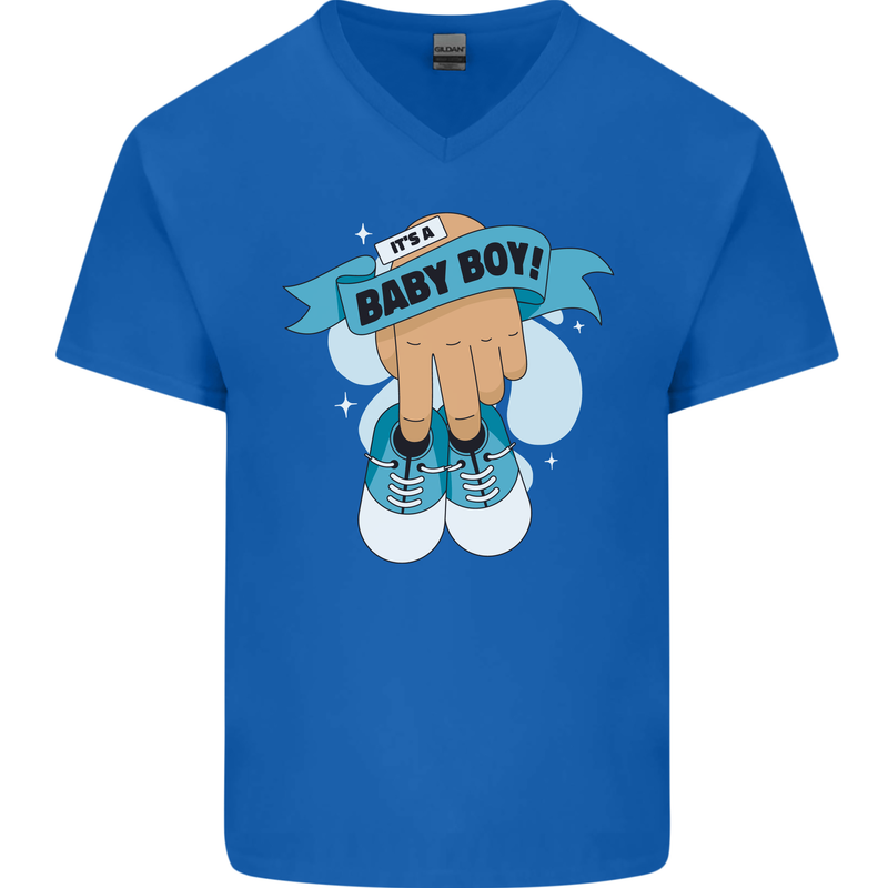 A Baby Boy Gender Reveal Christening Pregnancy Mens V-Neck Cotton T-Shirt Royal Blue