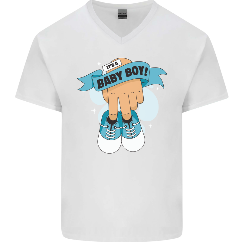 A Baby Boy Gender Reveal Christening Pregnancy Mens V-Neck Cotton T-Shirt White
