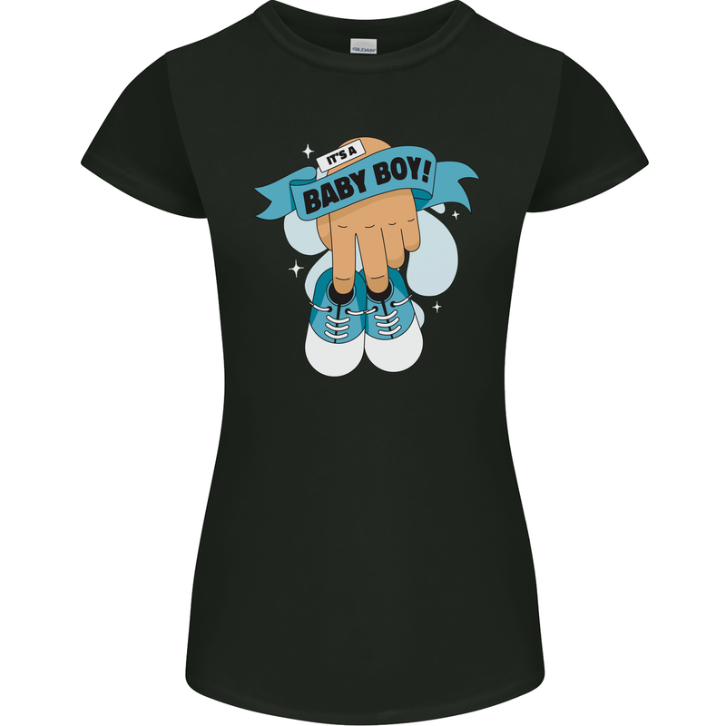 A Baby Boy Gender Reveal Christening Pregnancy Womens Petite Cut T-Shirt Black
