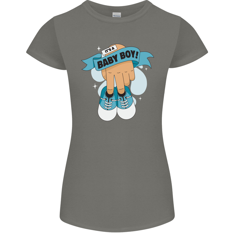 A Baby Boy Gender Reveal Christening Pregnancy Womens Petite Cut T-Shirt Charcoal