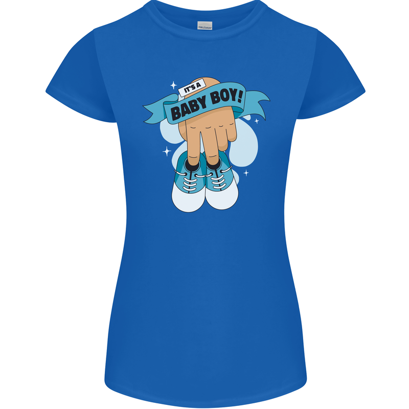A Baby Boy Gender Reveal Christening Pregnancy Womens Petite Cut T-Shirt Royal Blue