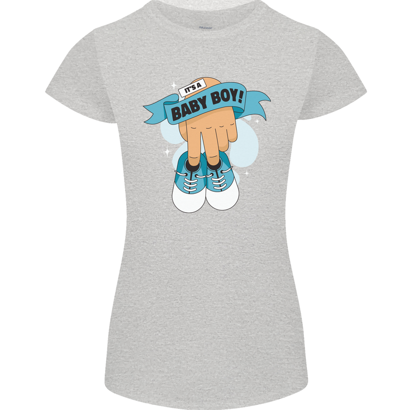 A Baby Boy Gender Reveal Christening Pregnancy Womens Petite Cut T-Shirt Sports Grey
