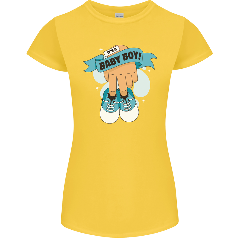 A Baby Boy Gender Reveal Christening Pregnancy Womens Petite Cut T-Shirt Yellow