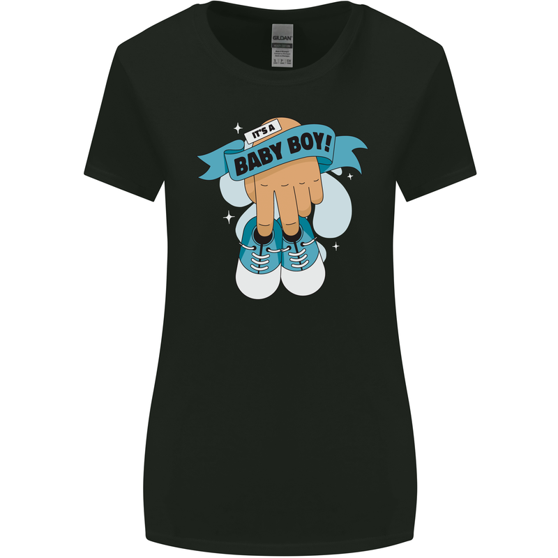 A Baby Boy Gender Reveal Christening Pregnancy Womens Wider Cut T-Shirt Black
