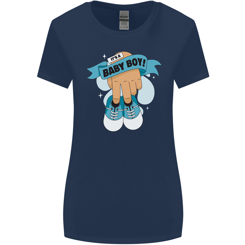 A Baby Boy Gender Reveal Christening Pregnancy Womens Wider Cut T-Shirt Navy Blue