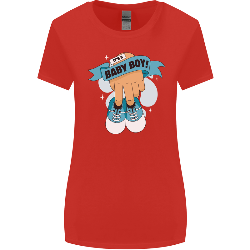 A Baby Boy Gender Reveal Christening Pregnancy Womens Wider Cut T-Shirt Red
