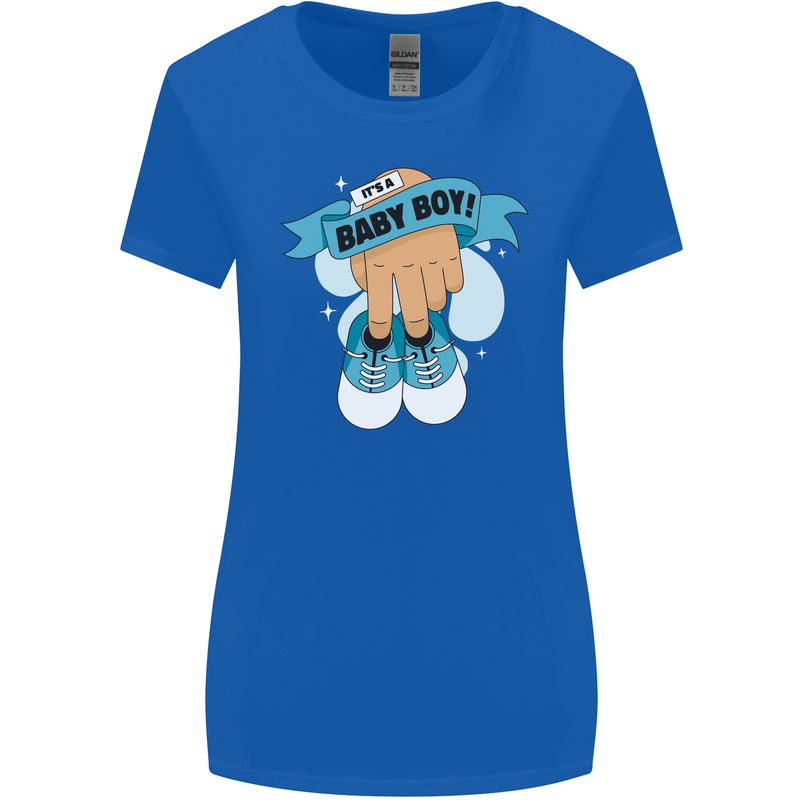 A Baby Boy Gender Reveal Christening Pregnancy Womens Wider Cut T-Shirt Royal Blue