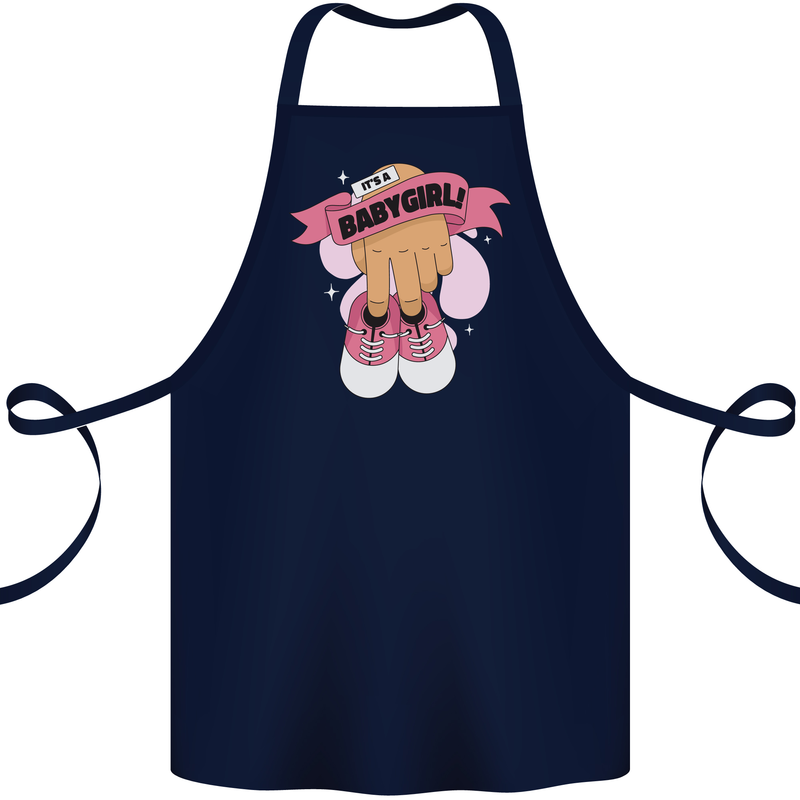 A Baby Girl Gender Reveal Christening Pregnancy Cotton Apron 100% Organic Navy Blue
