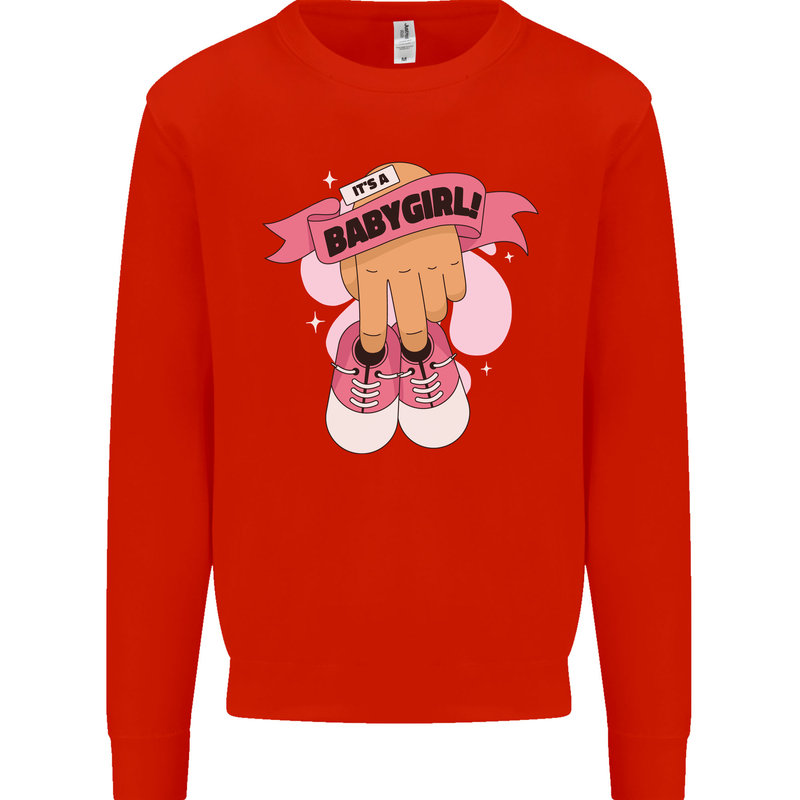 A Baby Girl Gender Reveal Christening Pregnancy Kids Sweatshirt Jumper Bright Red