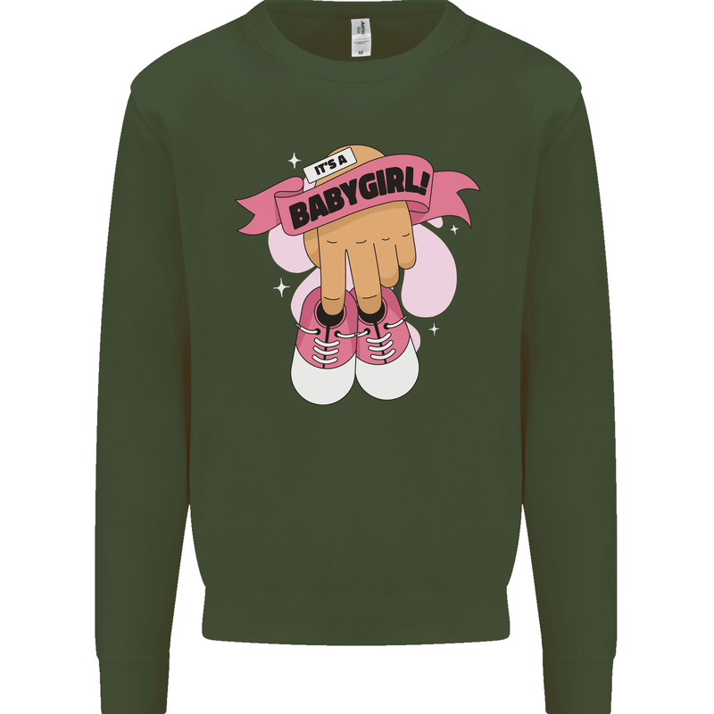 A Baby Girl Gender Reveal Christening Pregnancy Kids Sweatshirt Jumper Forest Green