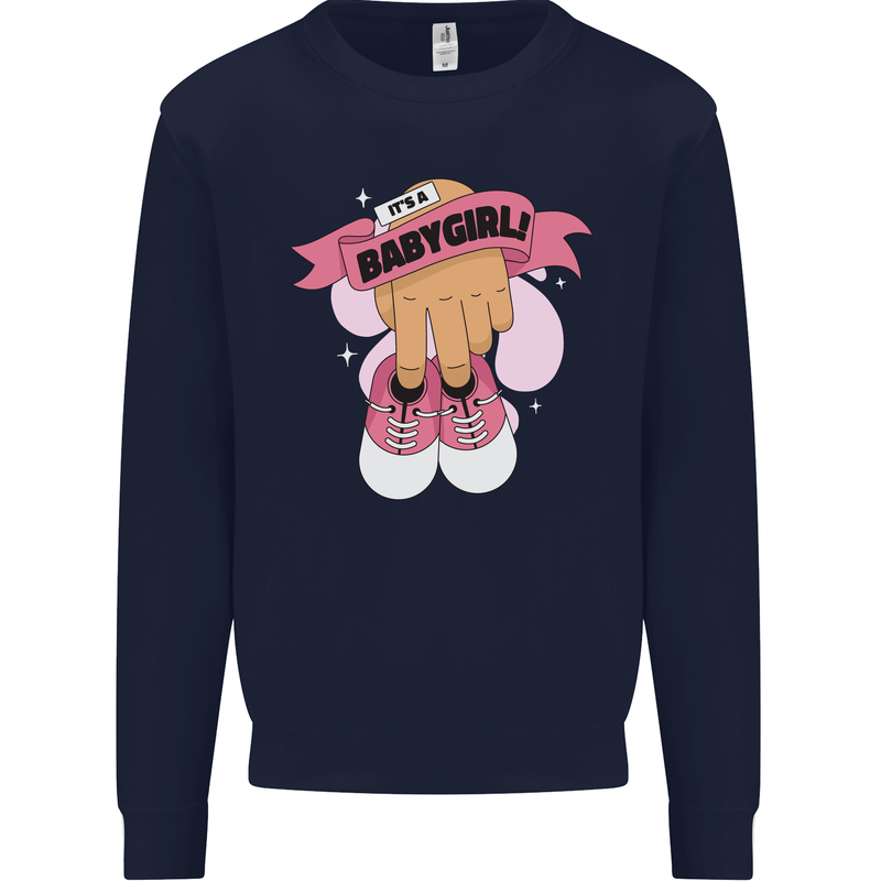 A Baby Girl Gender Reveal Christening Pregnancy Kids Sweatshirt Jumper Navy Blue