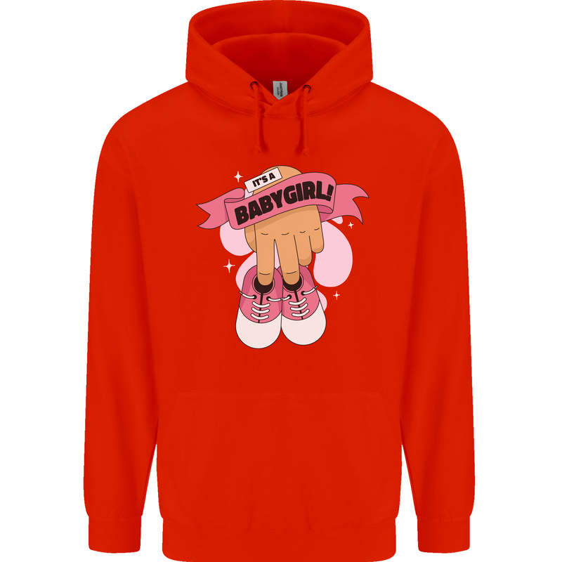 A Baby Girl Gender Reveal Christening Pregnancy Mens 80% Cotton Hoodie Bright Red