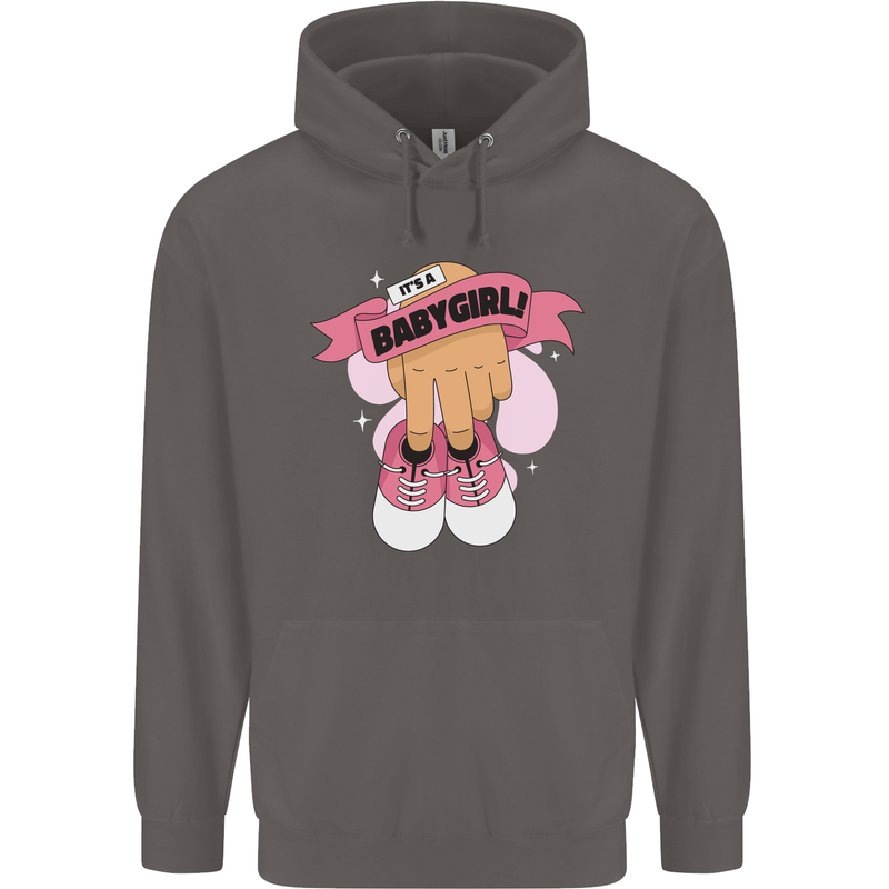 A Baby Girl Gender Reveal Christening Pregnancy Mens 80% Cotton Hoodie Charcoal