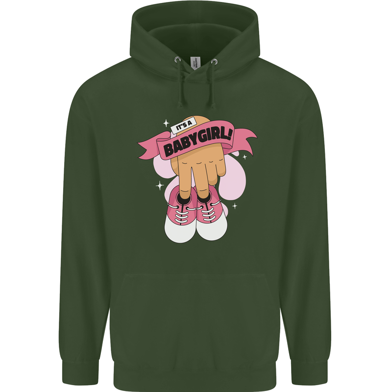 A Baby Girl Gender Reveal Christening Pregnancy Mens 80% Cotton Hoodie Forest Green