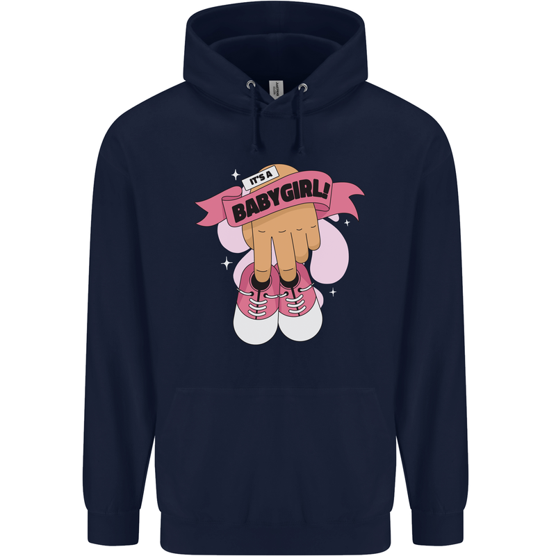A Baby Girl Gender Reveal Christening Pregnancy Mens 80% Cotton Hoodie Navy Blue