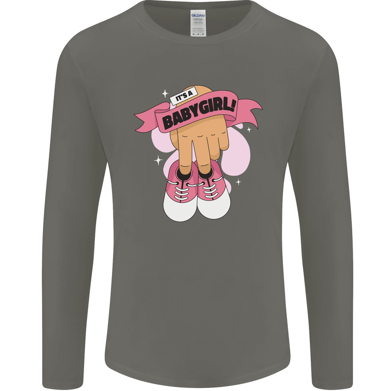 A Baby Girl Gender Reveal Christening Pregnancy Mens Long Sleeve T-Shirt Charcoal