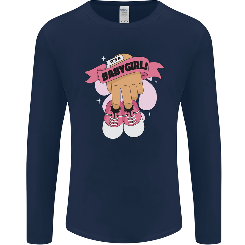A Baby Girl Gender Reveal Christening Pregnancy Mens Long Sleeve T-Shirt Navy Blue