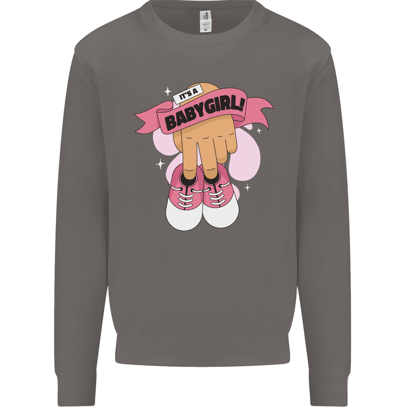 A Baby Girl Gender Reveal Christening Pregnancy Mens Sweatshirt Jumper Charcoal