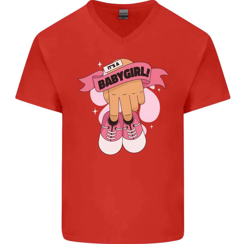 A Baby Girl Gender Reveal Christening Pregnancy Mens V-Neck Cotton T-Shirt Red