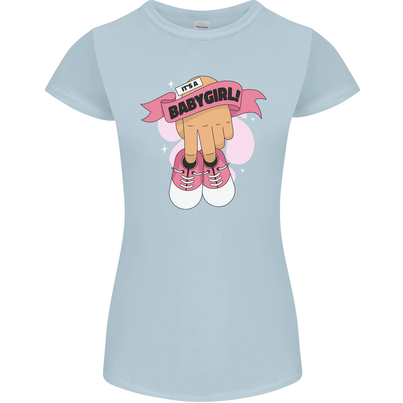 A Baby Girl Gender Reveal Christening Pregnancy Womens Petite Cut T-Shirt Light Blue