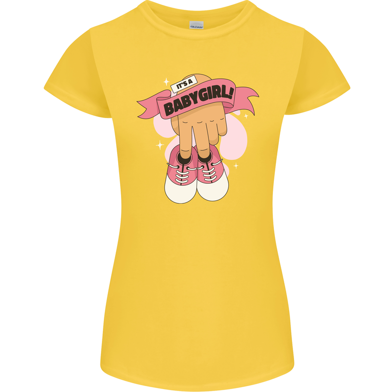 A Baby Girl Gender Reveal Christening Pregnancy Womens Petite Cut T-Shirt Yellow