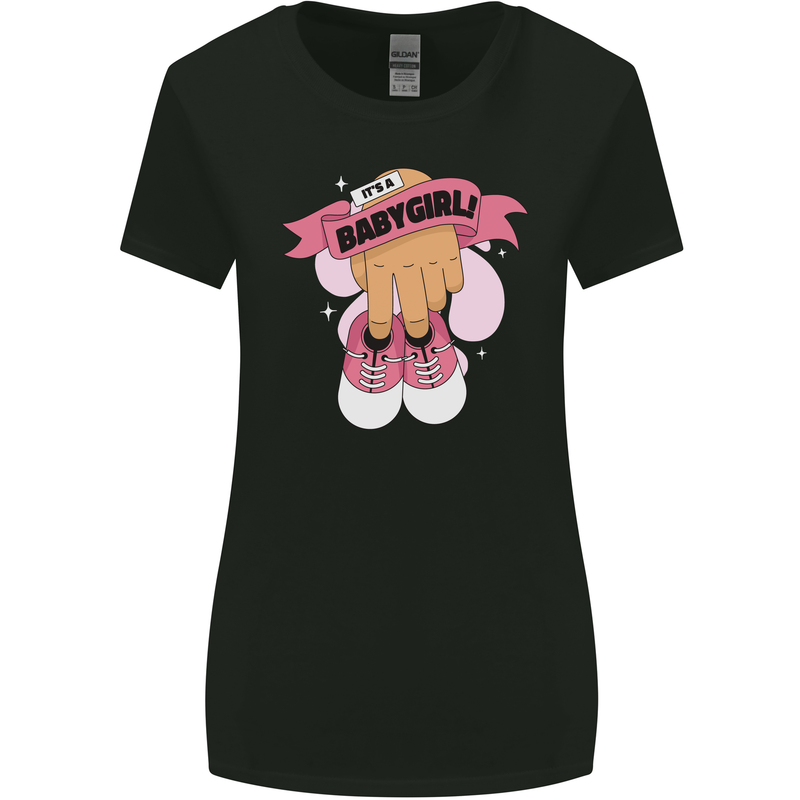 A Baby Girl Gender Reveal Christening Pregnancy Womens Wider Cut T-Shirt Black