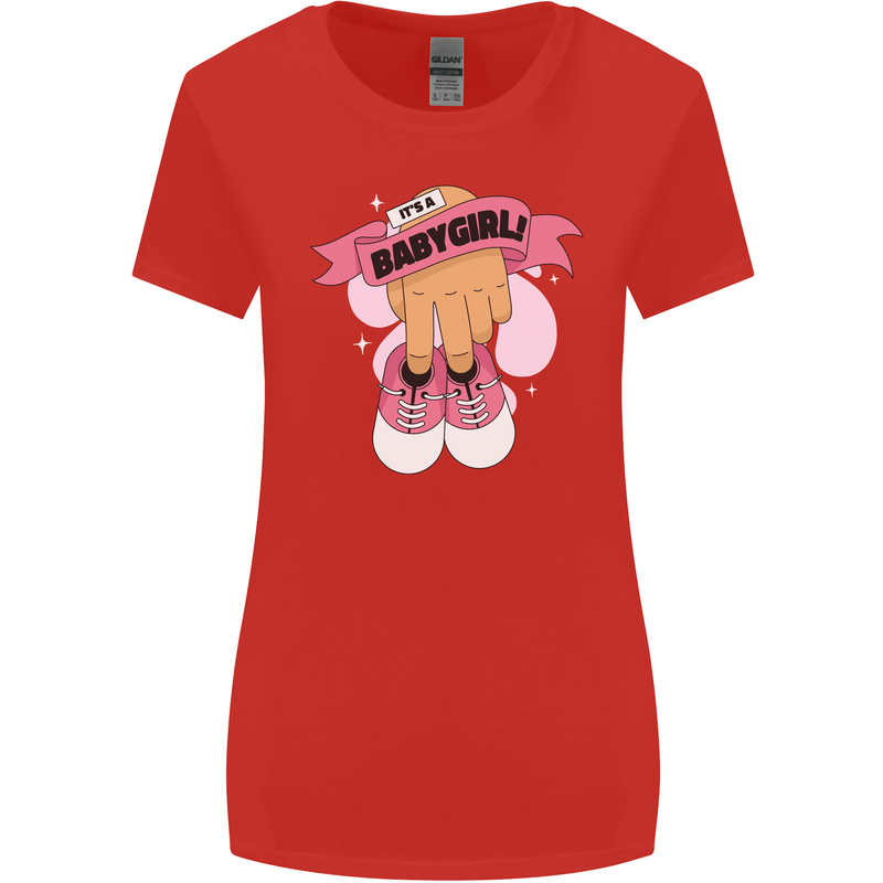 A Baby Girl Gender Reveal Christening Pregnancy Womens Wider Cut T-Shirt Red