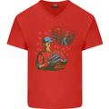 A Baseball Player Mens V-Neck Cotton T-Shirt Red