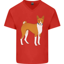 A Basenji Hunting Dog Mens V-Neck Cotton T-Shirt Red