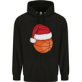 A Basketball Wearing a Christmas Hat Xmas Childrens Kids Hoodie Black
