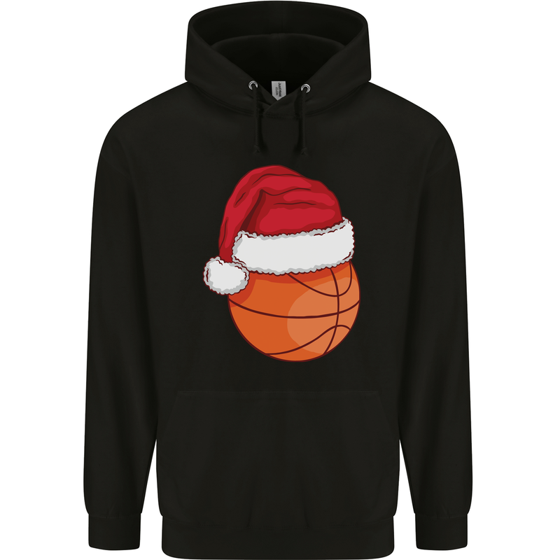A Basketball Wearing a Christmas Hat Xmas Childrens Kids Hoodie Black