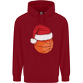 A Basketball Wearing a Christmas Hat Xmas Childrens Kids Hoodie Red