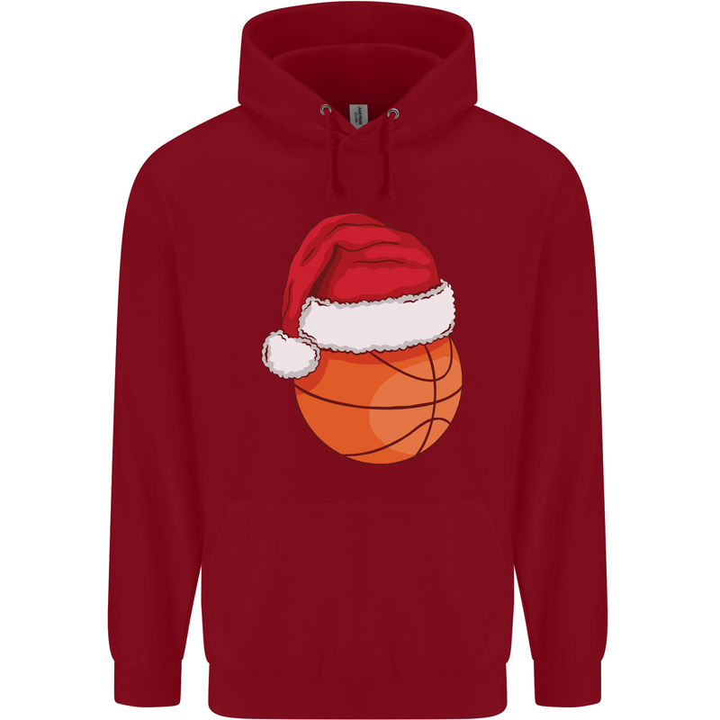 A Basketball Wearing a Christmas Hat Xmas Childrens Kids Hoodie Red