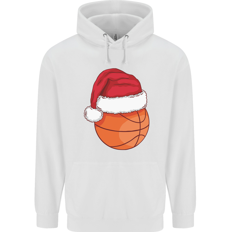 A Basketball Wearing a Christmas Hat Xmas Childrens Kids Hoodie White