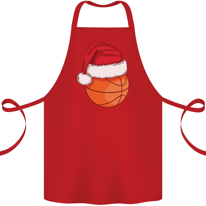 A Basketball Wearing a Christmas Hat Xmas Cotton Apron 100% Organic Red