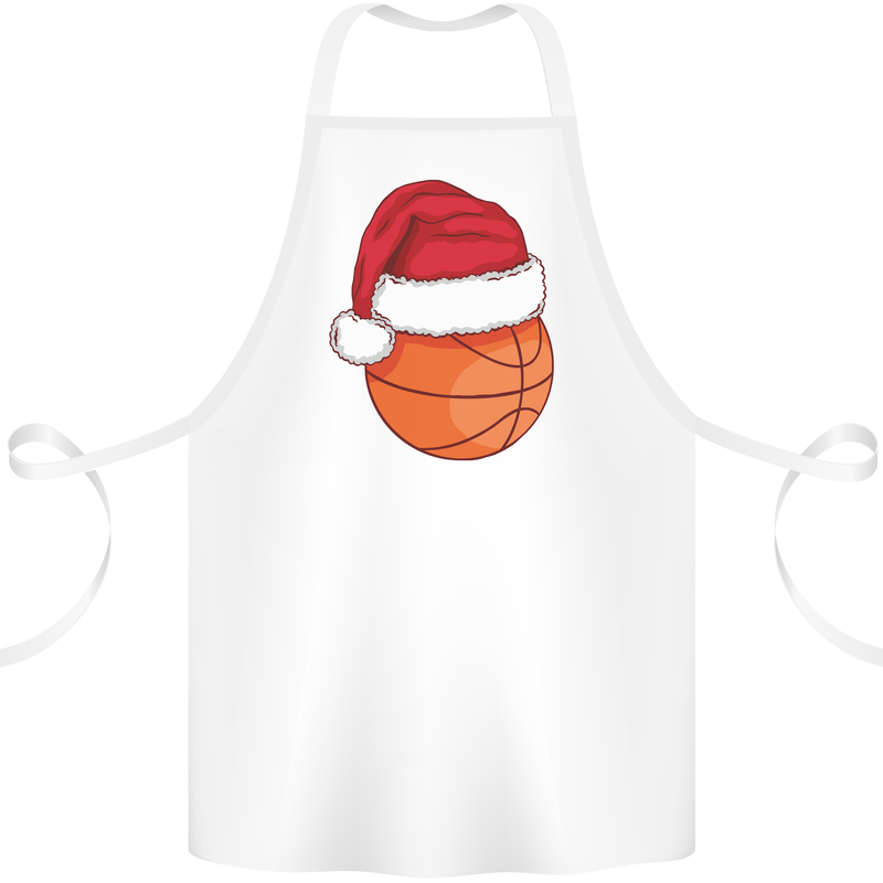 A Basketball Wearing a Christmas Hat Xmas Cotton Apron 100% Organic White