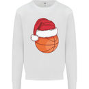 A Basketball Wearing a Christmas Hat Xmas Kids Sweatshirt Jumper White