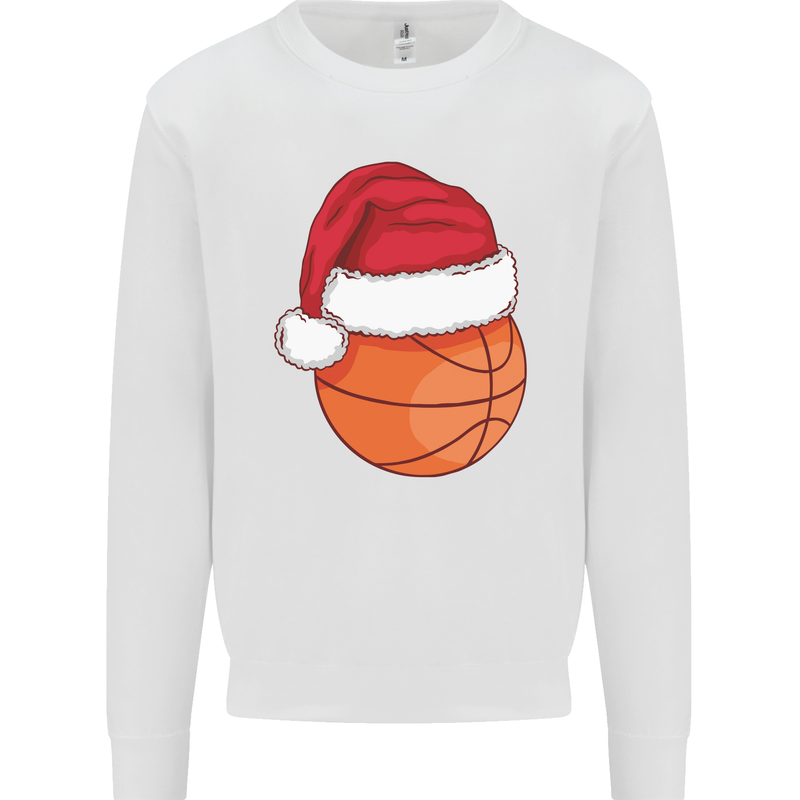 A Basketball Wearing a Christmas Hat Xmas Kids Sweatshirt Jumper White
