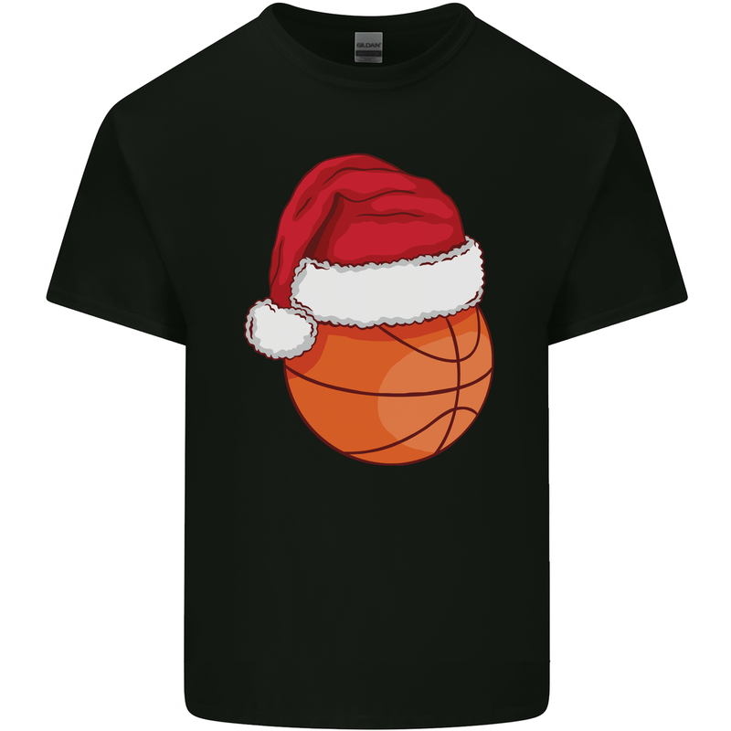 A Basketball Wearing a Christmas Hat Xmas Kids T-Shirt Childrens Black