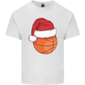 A Basketball Wearing a Christmas Hat Xmas Kids T-Shirt Childrens White