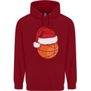 A Basketball Wearing a Christmas Hat Xmas Mens 80% Cotton Hoodie Red