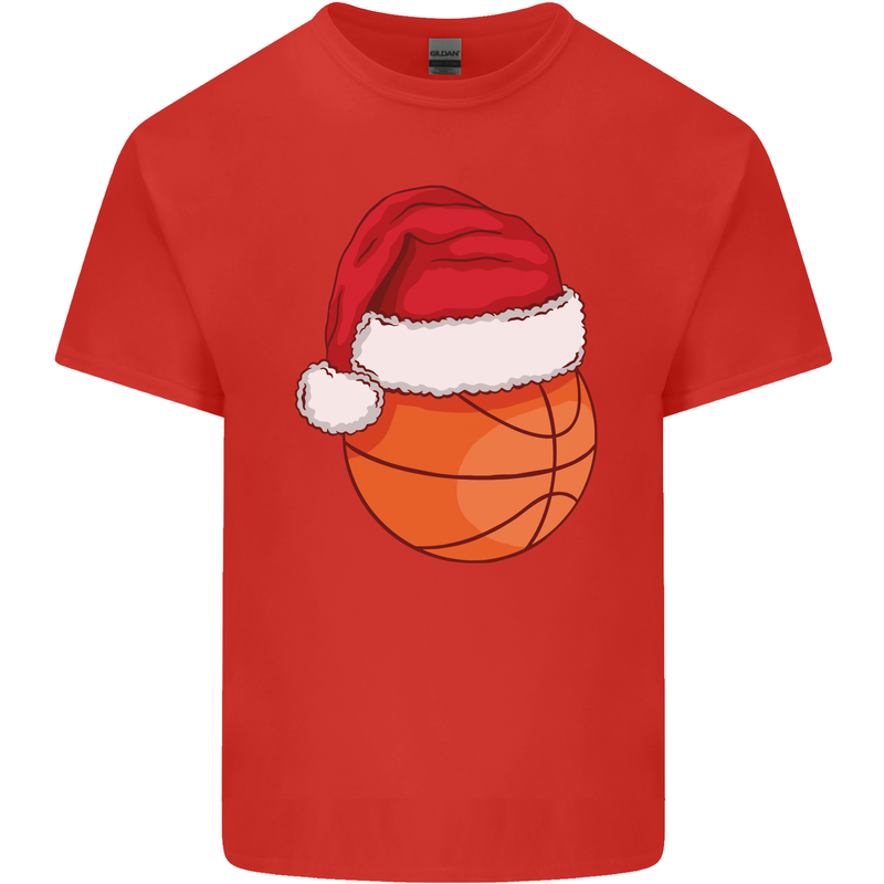 A Basketball Wearing a Christmas Hat Xmas Mens Cotton T-Shirt Tee Top Red
