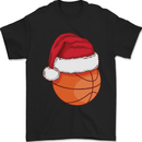 A Basketball Wearing a Christmas Hat Xmas Mens T-Shirt 100% Cotton Black