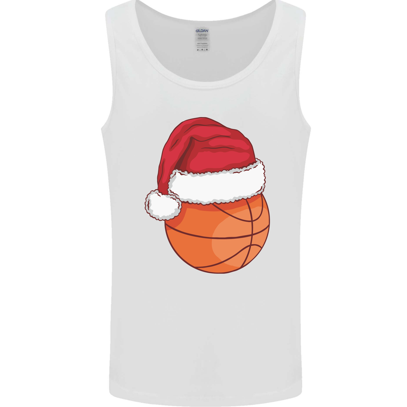 A Basketball Wearing a Christmas Hat Xmas Mens Vest Tank Top White