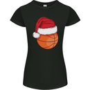 A Basketball Wearing a Christmas Hat Xmas Womens Petite Cut T-Shirt Black