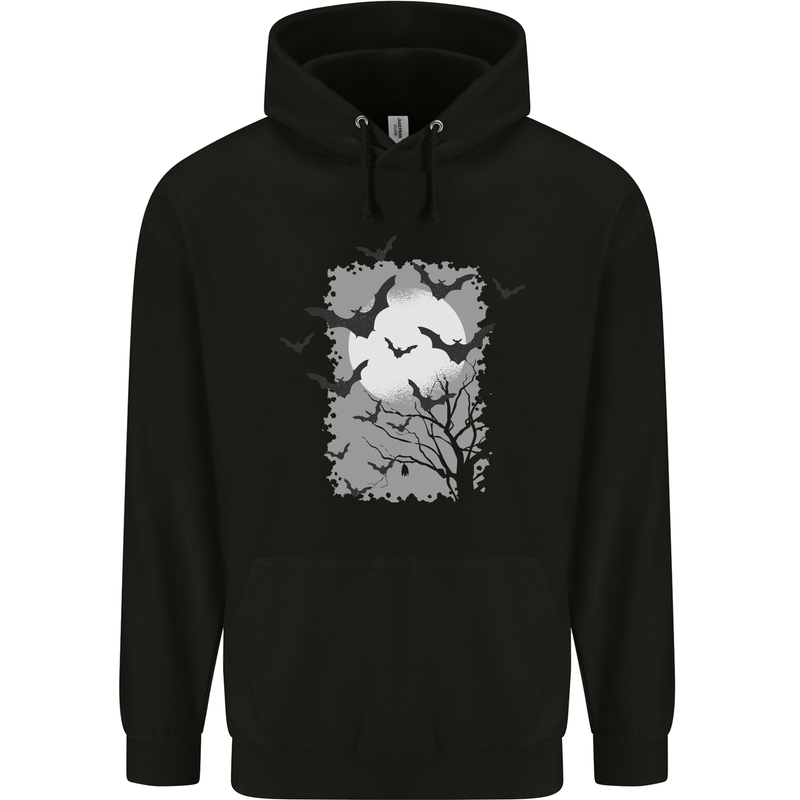 A Bat Landscape with a Full Moon Halloween Childrens Kids Hoodie Black