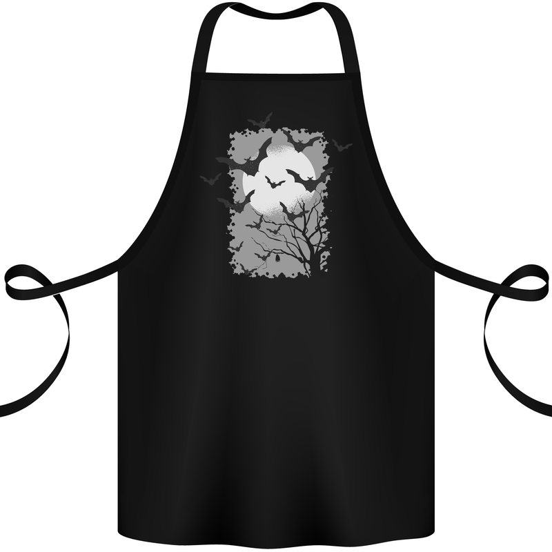 A Bat Landscape with a Full Moon Halloween Cotton Apron 100% Organic Black