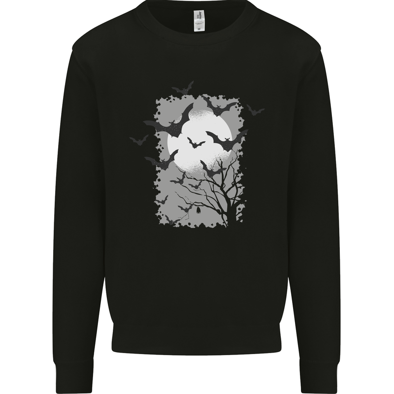 A Bat Landscape with a Full Moon Halloween Kids Sweatshirt Jumper Black