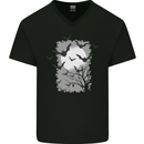 A Bat Landscape with a Full Moon Halloween Mens V-Neck Cotton T-Shirt Black